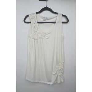 August Silk Frilly Sleeveless Tank Top Womens Sz S Ivory Stretch Classic Office